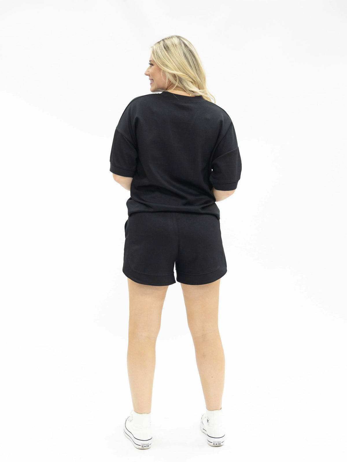 Soft Spot Butter Soft V-Neck Short Sleeve Top in Black-Ladies Tops-Shop Z & Joxa