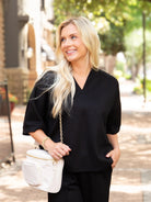Soft Spot Butter Soft V-Neck Short Sleeve Top in Black-Ladies Tops-Shop Z & Joxa