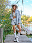 Sparkling Stones and Stripes Denim Shacket *Pre-order-Women's Outerwear-Shop Z & Joxa