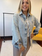 Sparkling Stones and Stripes Denim Shacket *Pre-order-Women's Outerwear-Shop Z & Joxa