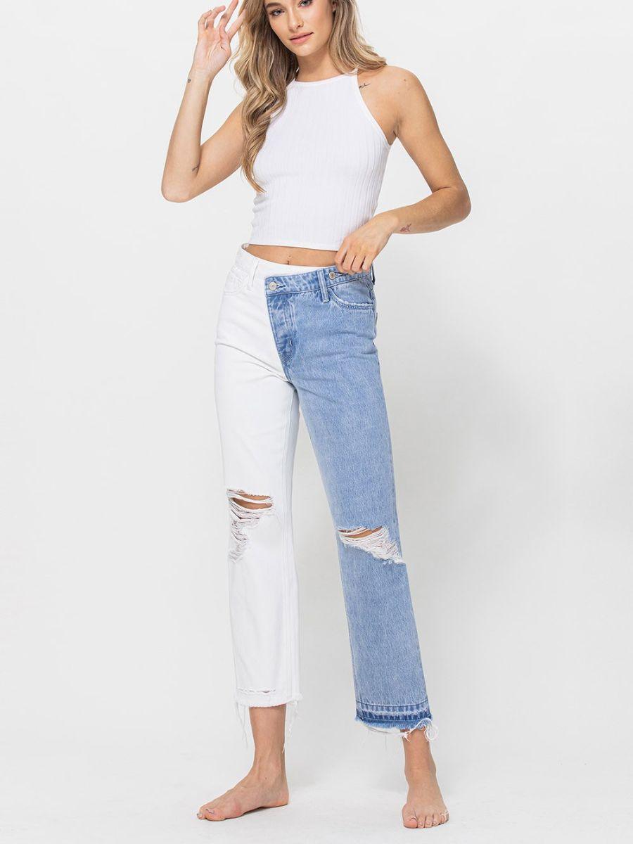 Spill the Tea Two-Tone Cropped Jeans-Women's Clothing-Shop Z & Joxa