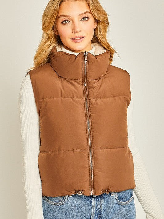Spoil Yourself Reversible Cropped Puffer Vest-Women's Clothing-Shop Z & Joxa