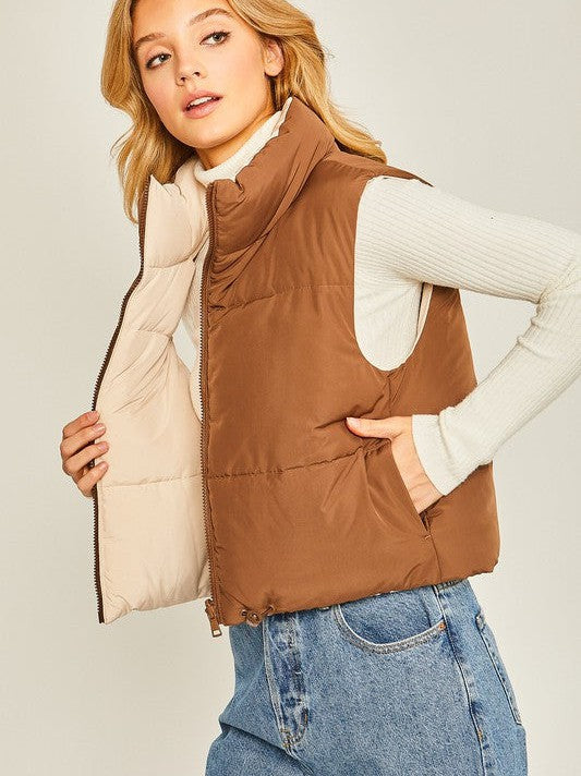 Spoil Yourself Reversible Cropped Puffer Vest-Women's Clothing-Shop Z & Joxa
