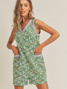 Spoil Yourself Today Lace Trimmed Floral Green Romper-Women's Clothing-Shop Z & Joxa