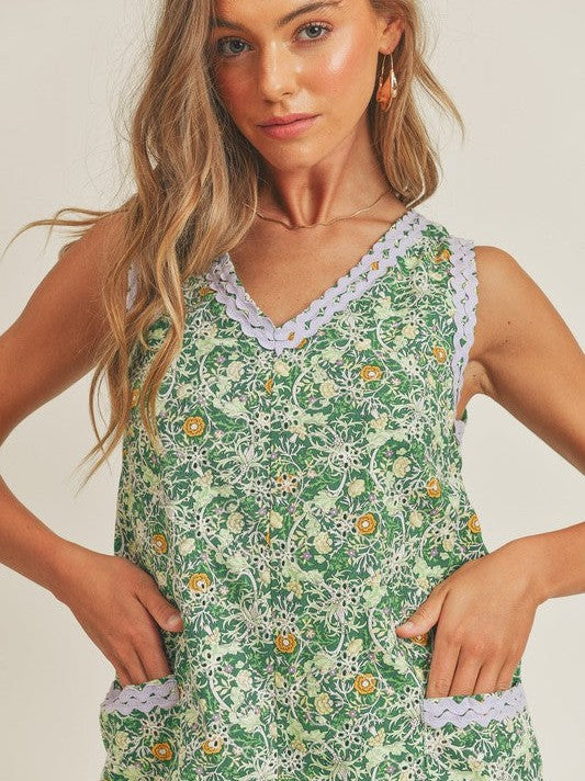 Spoil Yourself Today Lace Trimmed Floral Green Romper-Women's Clothing-Shop Z & Joxa