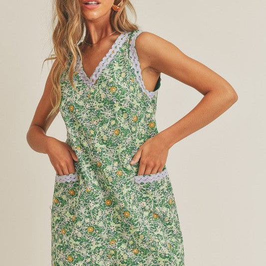 Spoil Yourself Today Lace Trimmed Floral Green Romper