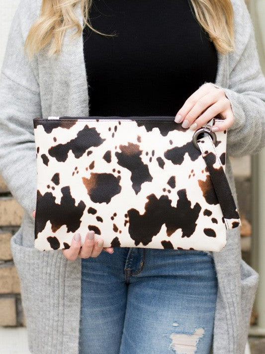 Spotted Cow Print Oversized Everyday Clutch-Women's Accessories-Shop Z & Joxa