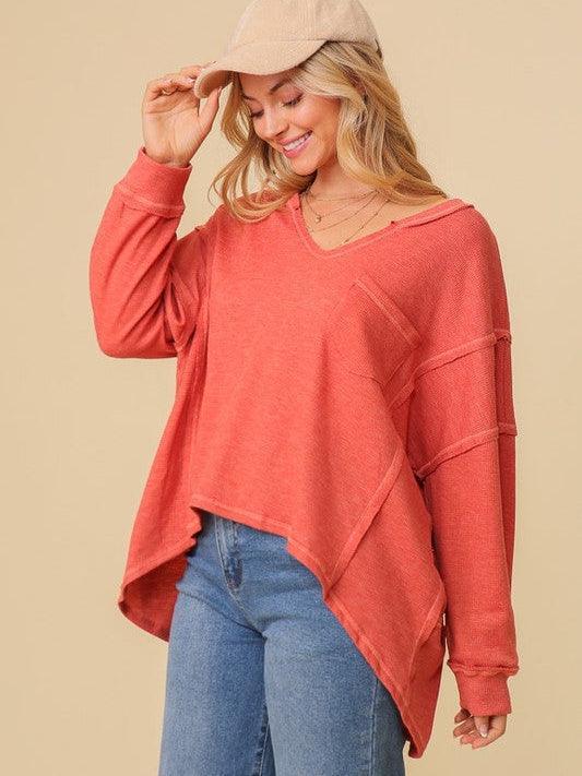 Spring Fling Oversized Thermal High Low Top-Women's Clothing-Shop Z & Joxa
