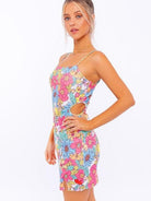 Spring is Here Friends Side Cut-out Mini Dress-Women's Clothing-Shop Z & Joxa