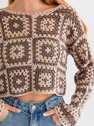 Squared Style Long Sleever Crochet Sweater Top-Women's Clothing-Shop Z & Joxa