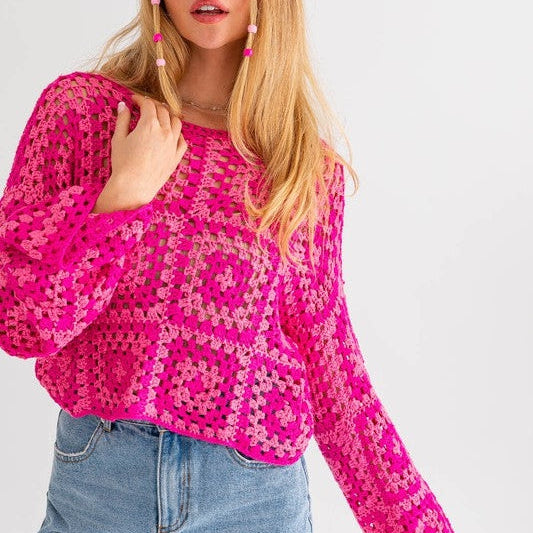 Squared Style Long Sleever Crochet Sweater Top