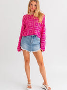 Squared Style Long Sleever Crochet Sweater Top-Women's Clothing-Shop Z & Joxa