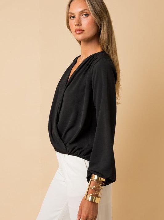 Stand Out Surplice Flowy Blouse with Full Sleeves-Women's Clothing-Shop Z & Joxa