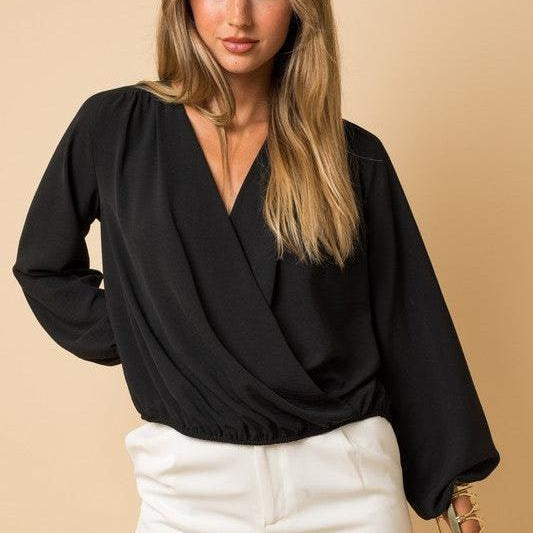 Stand Out Surplice Flowy Blouse with Full Sleeves-Women's Clothing-Shop Z & Joxa