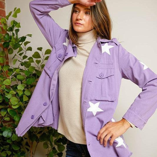 Star Struck Frayed Hem Military Style Shacket-Women's Clothing-Shop Z & Joxa