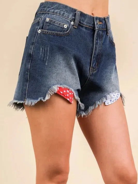 Starry Drift Distressed Raw Hem Mid-rise Shorts by Very J-Women's Shorts-Shop Z & Joxa