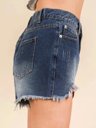 Starry Drift Distressed Raw Hem Mid-rise Shorts by Very J-Women's Shorts-Shop Z & Joxa