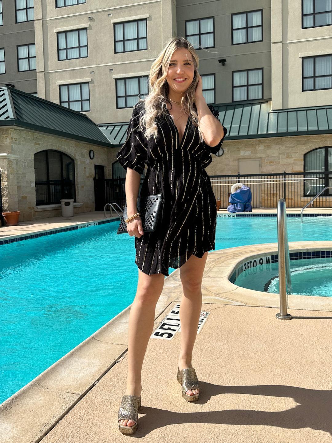 Stay Golden Gold Line Mini Party Dress S / Black Gold