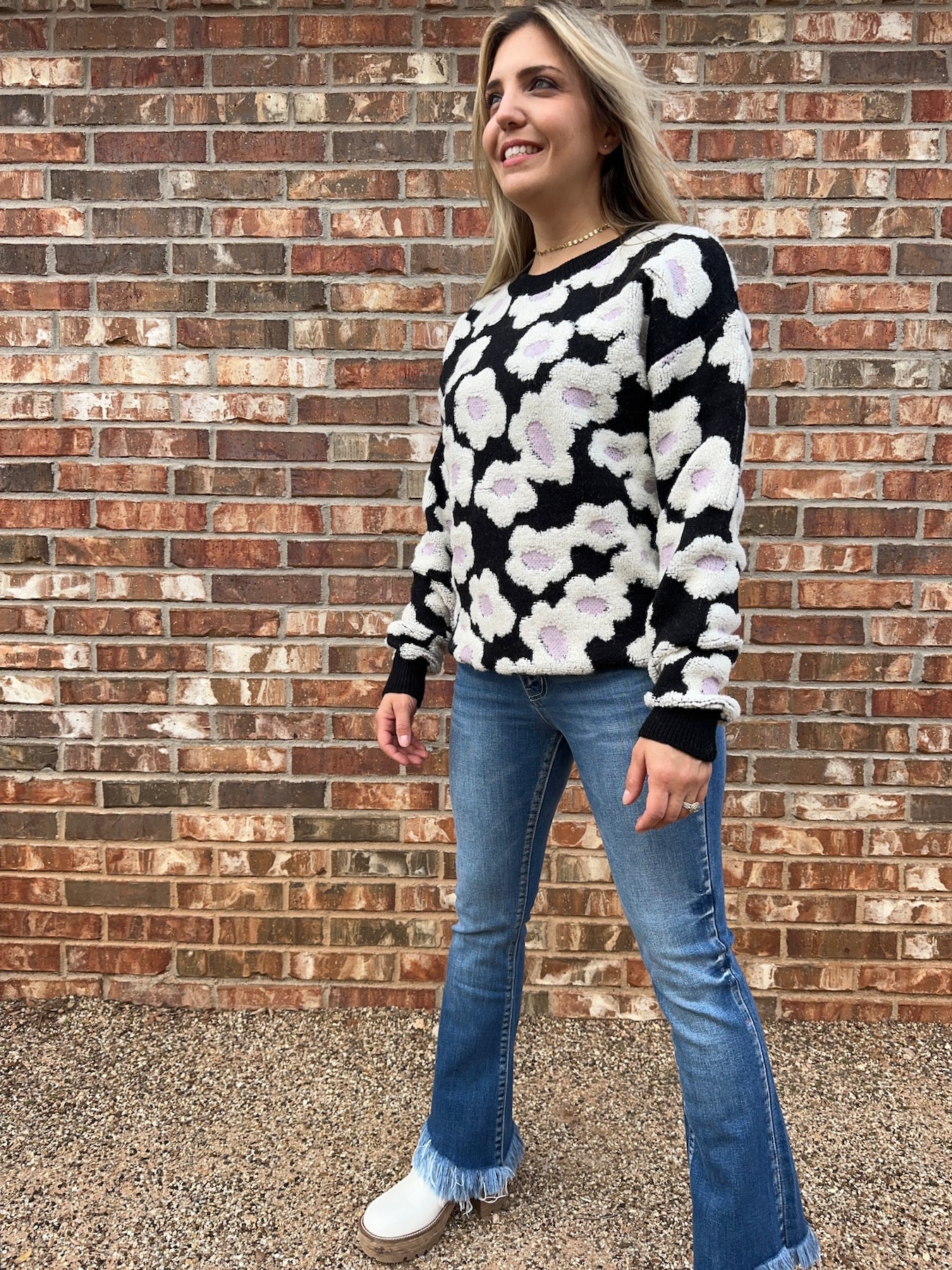 Stay Warm This Winter Textured Floral Sherpa Sweater-Women's Clothing-Shop Z & Joxa