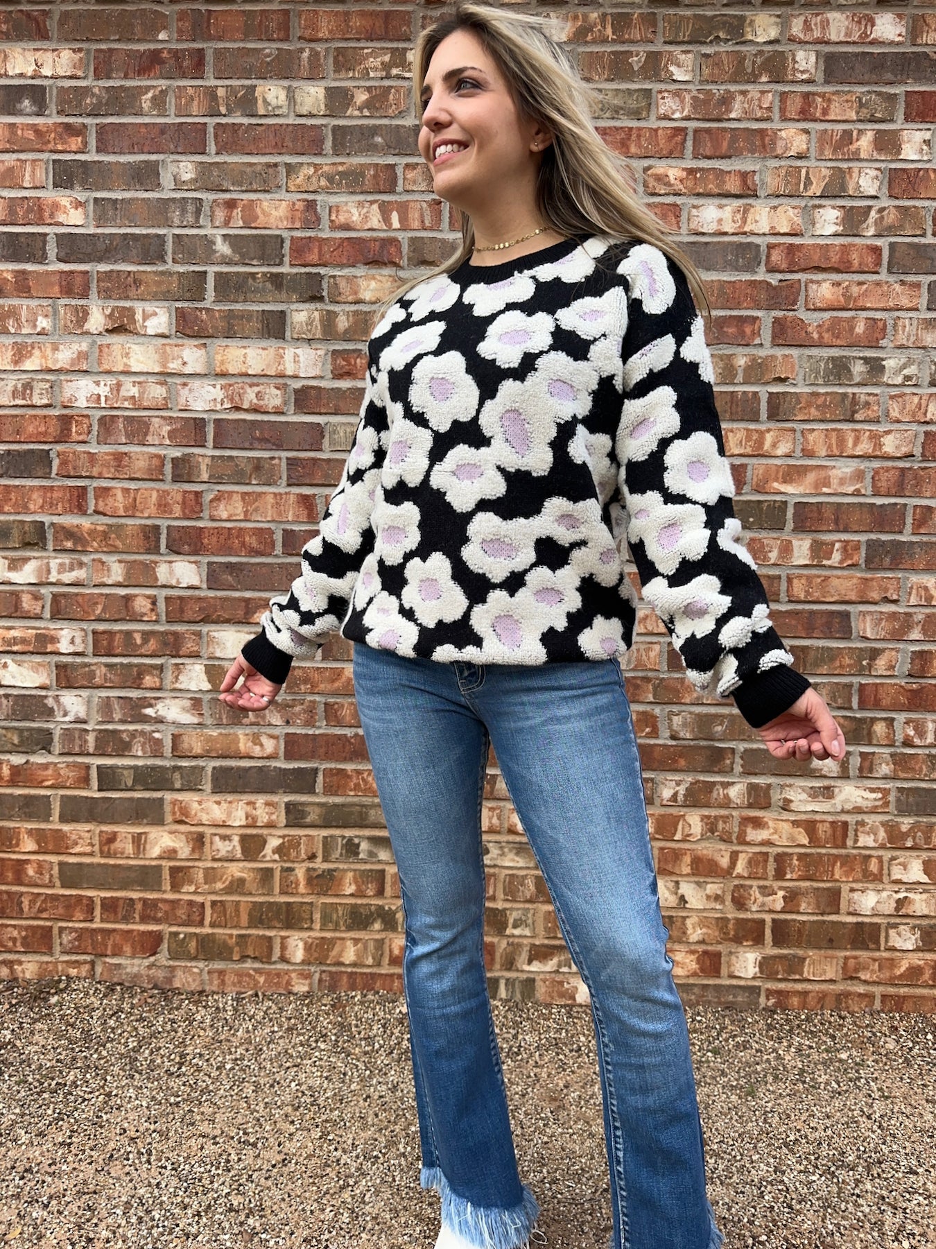 Stay Warm This Winter Textured Floral Sherpa Sweater-Women's Clothing-Shop Z & Joxa