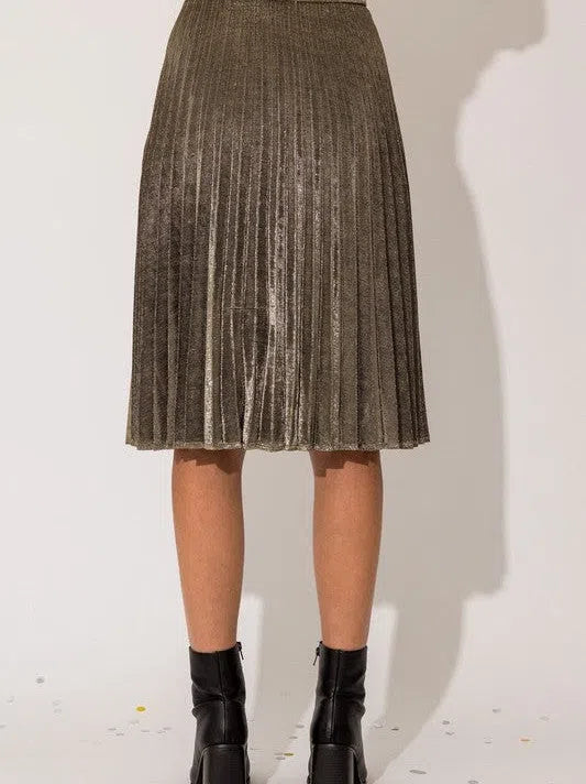 Step Into The Spotlight Glitter Fabric Pleated Midi Skirt-Women's Clothing-Shop Z & Joxa