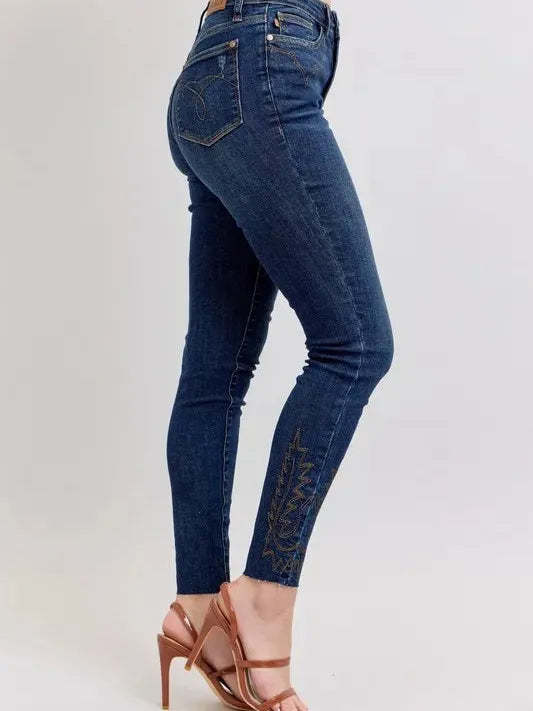 Stitch + Style Embroidered High Rise Skinny Jeans by Judy Blue-Women's Jeans-Shop Z & Joxa