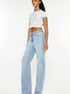 Street Chic Distressed High-Rise Straight Jeans by Kancan-Women's Jeans-Shop Z & Joxa