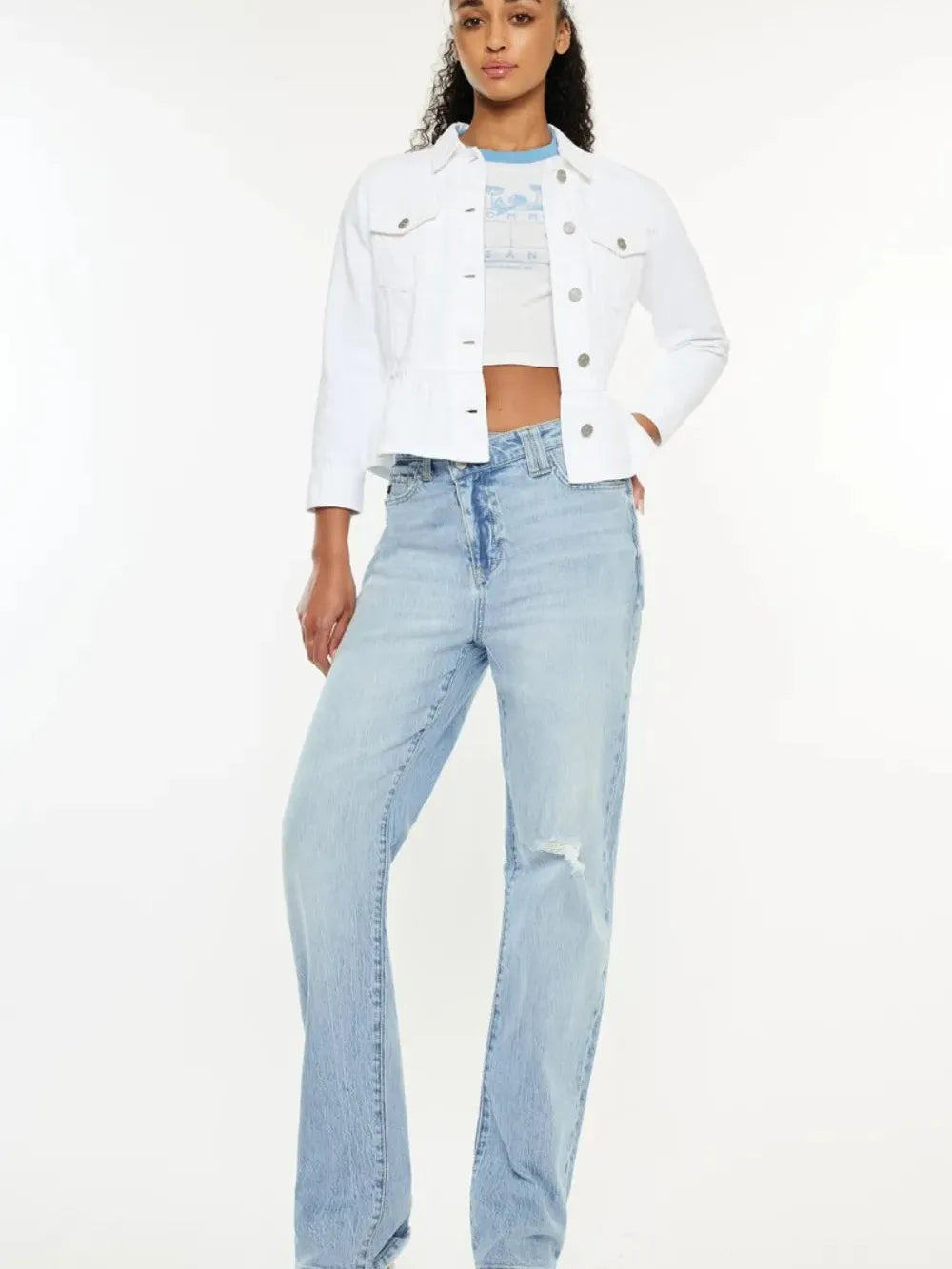 Street Chic Distressed High-Rise Straight Jeans by Kancan-Women's Jeans-Shop Z & Joxa