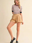 Stripe It Up Pink & Black Short Sleeve Knit Sweater Top-Women's Shirts & Tops-Shop Z & Joxa
