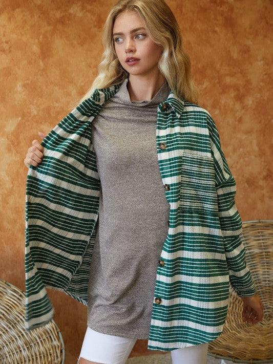 Striped Just Right Long Sleeve Shacket-Women's Clothing-Shop Z & Joxa