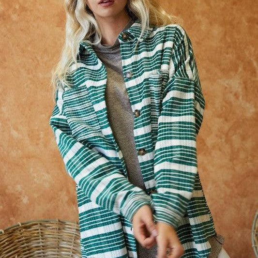 Striped Just Right Long Sleeve Shacket-Women's Clothing-Shop Z & Joxa