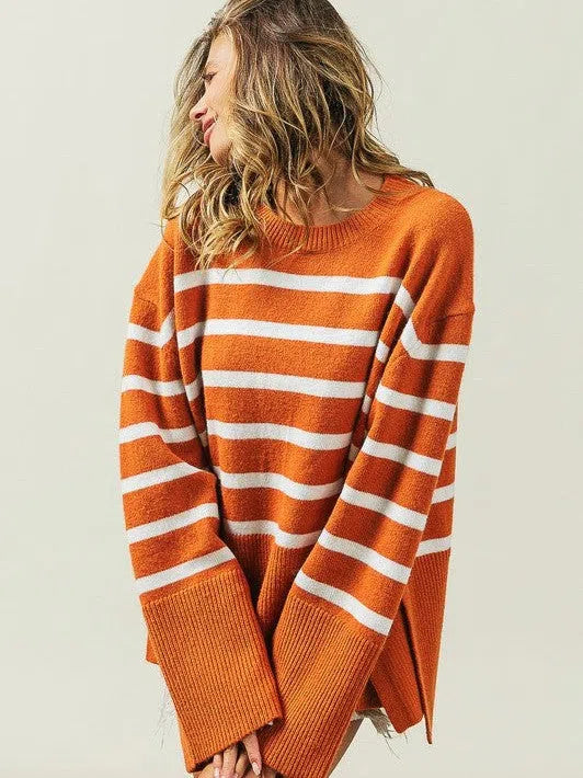 Stripes Done Right Oversized Ribbed Hem Striped Sweater-Women's Clothing-Shop Z & Joxa