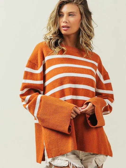 Stripes Done Right Oversized Ribbed Hem Striped Sweater-Women's Clothing-Shop Z & Joxa