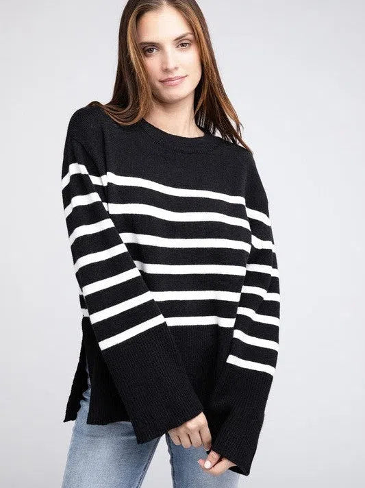 Stripes Done Right Oversized Ribbed Hem Striped Sweater-Women's Clothing-Shop Z & Joxa