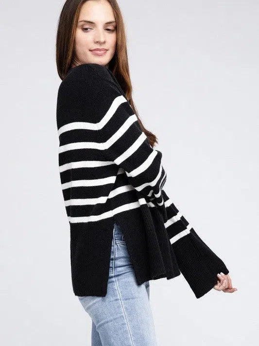 Stripes Done Right Oversized Ribbed Hem Striped Sweater-Women's Clothing-Shop Z & Joxa