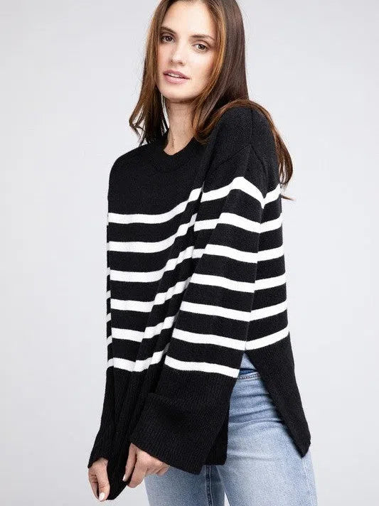 Stripes Done Right Oversized Ribbed Hem Striped Sweater-Women's Clothing-Shop Z & Joxa