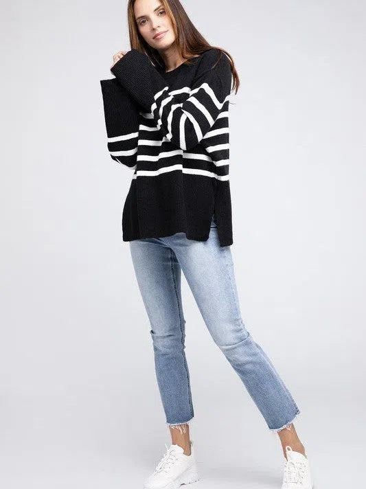 Stripes Done Right Oversized Ribbed Hem Striped Sweater-Women's Clothing-Shop Z & Joxa