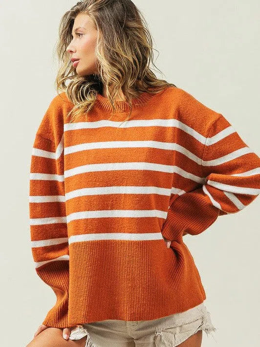 Stripes Done Right Oversized Ribbed Hem Striped Sweater-Women's Clothing-Shop Z & Joxa