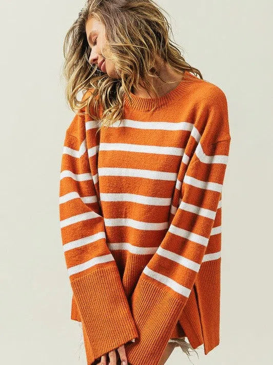 Stripes Done Right Oversized Ribbed Hem Striped Sweater-Women's Clothing-Shop Z & Joxa