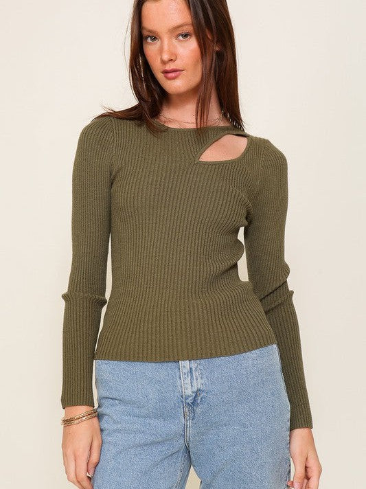 Style Without Limits Cutout Long Sleeve Sweater Top-Women's Clothing-Shop Z & Joxa