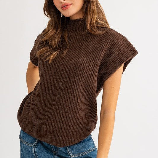 Style is a Choice Power Shoulder Oversized Sweater Vest with Turtle Neck-Women's Clothing-Shop Z & Joxa