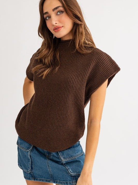 Style is a Choice Power Shoulder Oversized Sweater Vest with Turtle Neck-Women's Clothing-Shop Z & Joxa