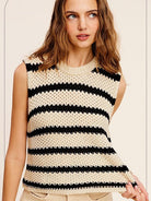Style that Speaks for Itself Chunky Stripe Sleeveless Sweater Top-Women's Clothing-Shop Z & Joxa