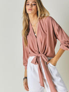 Styled Just Right Long Sleeve Tie Top-Women's Clothing-Shop Z & Joxa