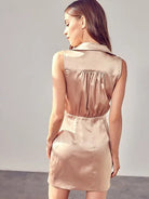 Stylish Addition Collared Wrap Champagne Satin Mini Dress-Women's Dresses-Shop Z & Joxa