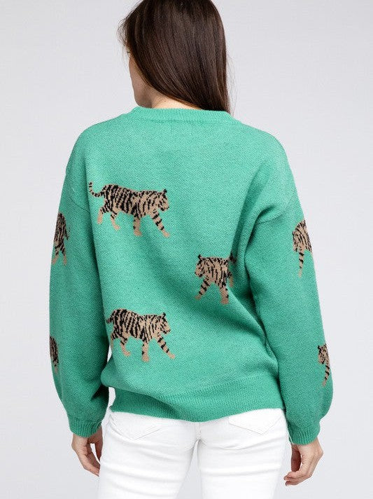 Stylish Tigers Long Sleeve Sweater-Women's Clothing-Shop Z & Joxa