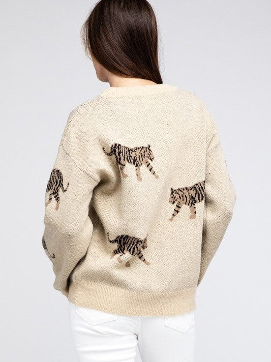 Stylish Tigers Long Sleeve Sweater-Women's Clothing-Shop Z & Joxa