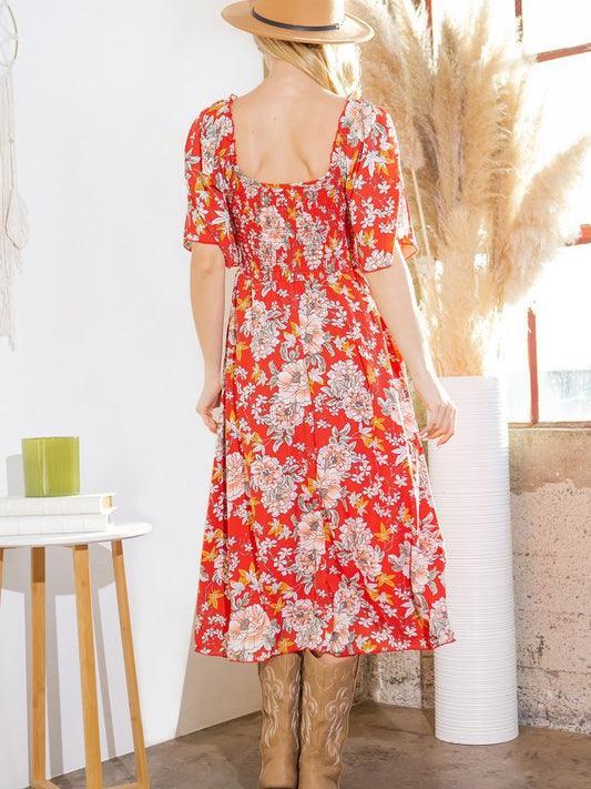 Summer Floral Print Midi Dress with Flutter Sleeves-Women's Clothing-Shop Z & Joxa