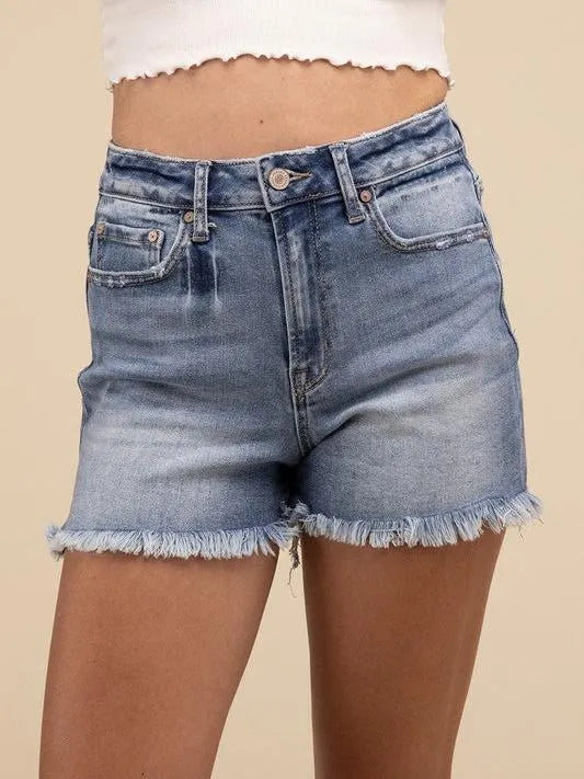 Summer Fun Mid Rise Raw Fringe Hem Denim Shorts-Women's Jeans-Shop Z & Joxa