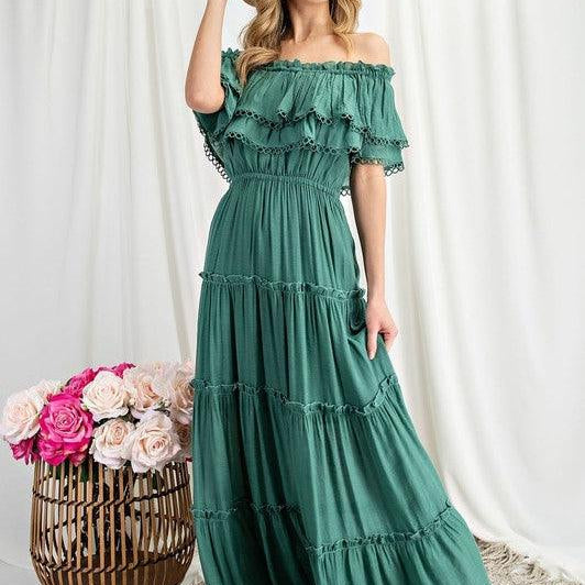 Summertime Ruffles Off the Shoulder Maxi Dress-Women's Clothing-Shop Z & Joxa